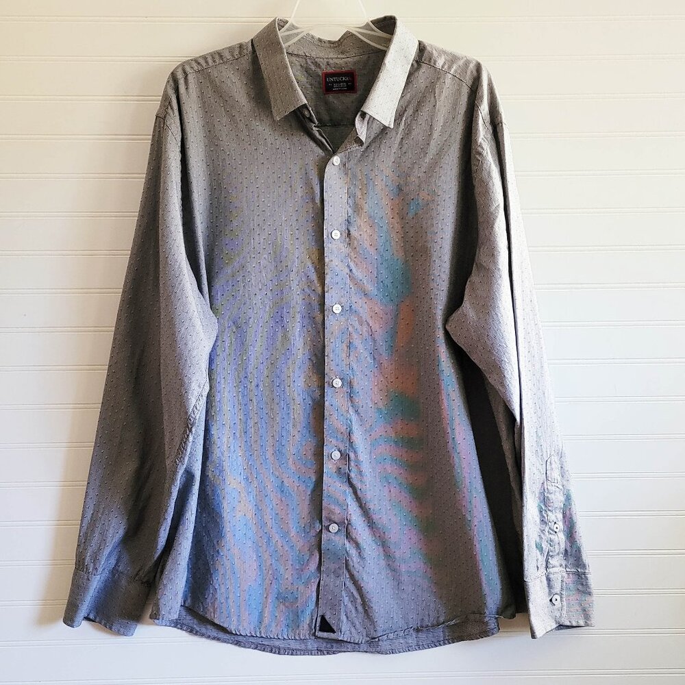 Untuckit Shirt Mens 2XL Gray Geometric Pattern Button Up Cotton Long Sleeve